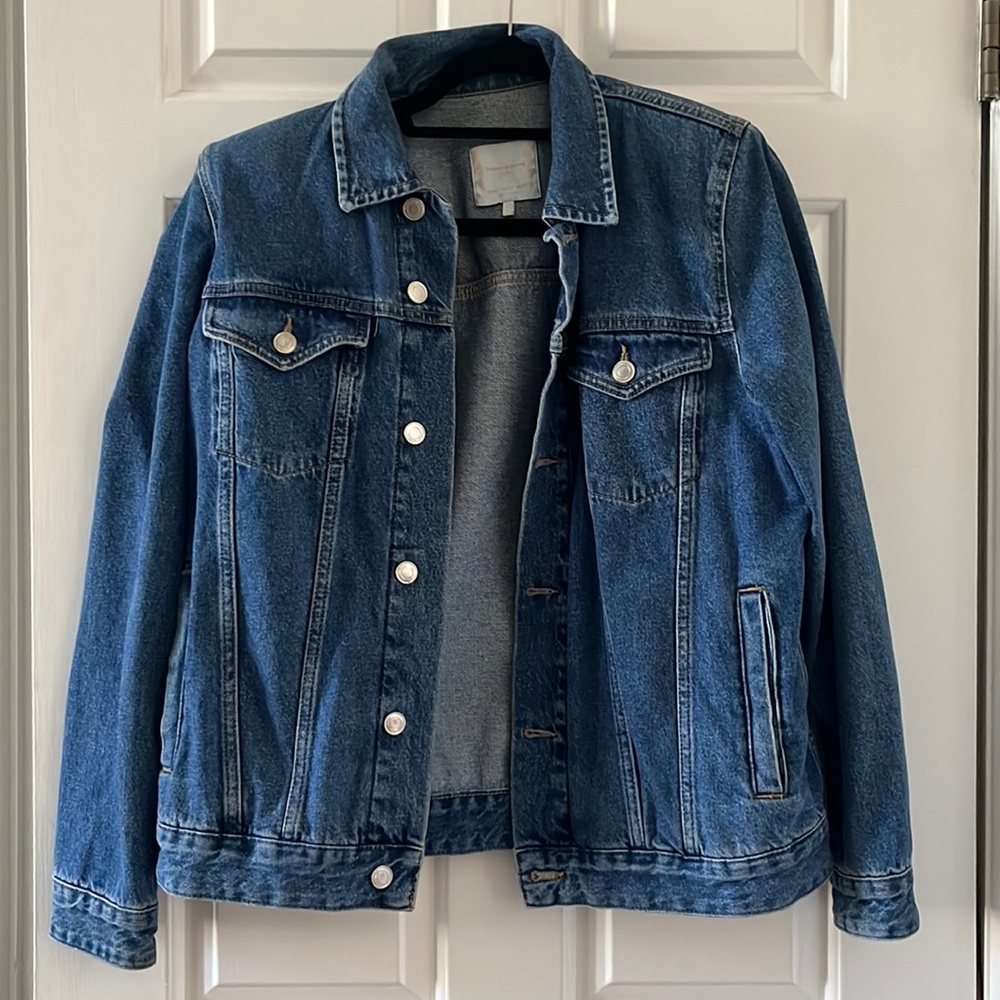 Zara Denim Jacket With Shoulder Pads
